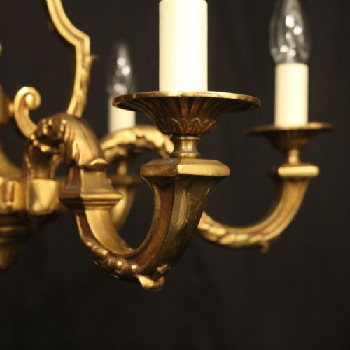 FRENCH GILDED 6 LIGHT ANTIQUE CHANDELIER - ADDITIONAL PHOTO 3