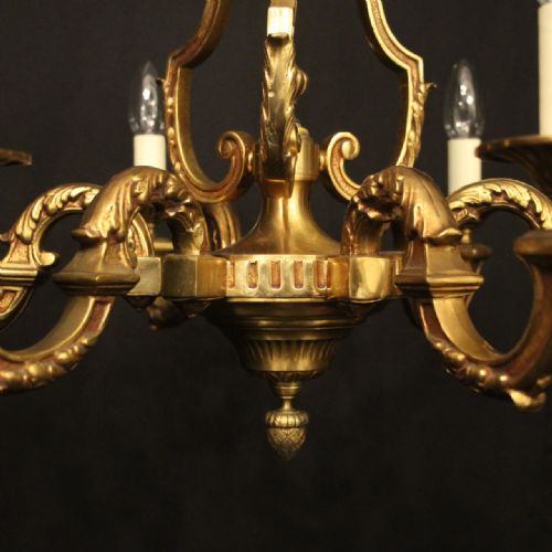 FRENCH GILDED 6 LIGHT ANTIQUE CHANDELIER - ADDITIONAL PHOTO 4