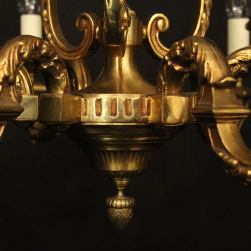 FRENCH GILDED 6 LIGHT ANTIQUE CHANDELIER - ADDITIONAL PHOTO 6