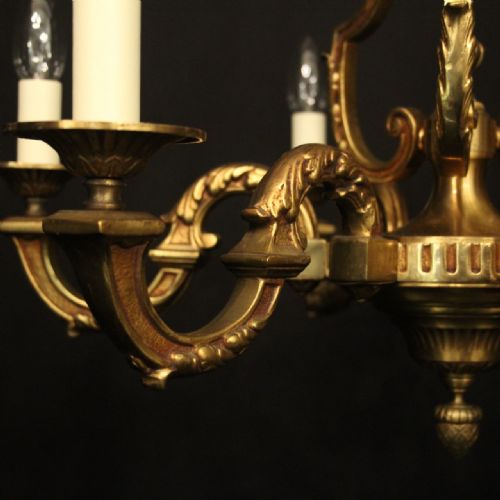 FRENCH GILDED 6 LIGHT ANTIQUE CHANDELIER - ADDITIONAL PHOTO 8