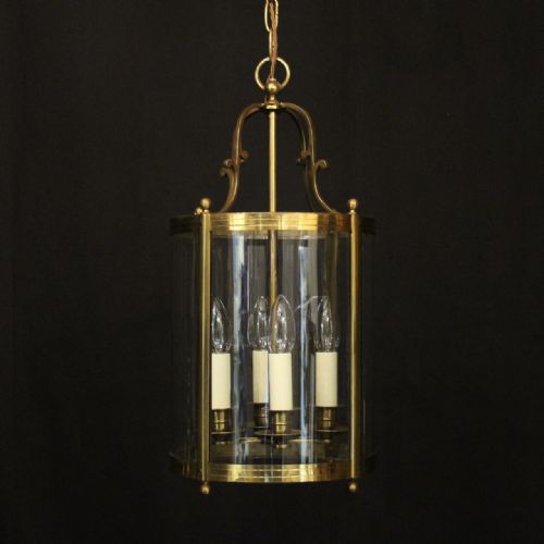 french gilded brass four light convex antique hall lantern - CATEGORY: ANTIQUE LIGHTING - DATED 1920