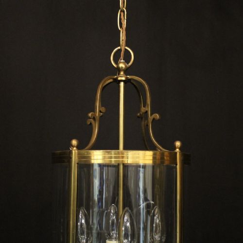 FRENCH GILDED BRASS FOUR LIGHT CONVEX ANTIQUE HALL LANTERN - ADDITIONAL PHOTO 1