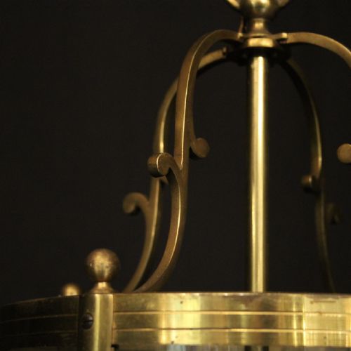 FRENCH GILDED BRASS FOUR LIGHT CONVEX ANTIQUE HALL LANTERN - ADDITIONAL PHOTO 2