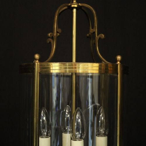 FRENCH GILDED BRASS FOUR LIGHT CONVEX ANTIQUE HALL LANTERN - ADDITIONAL PHOTO 3