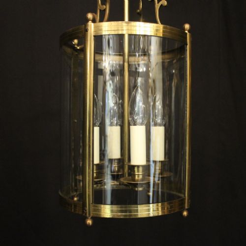 FRENCH GILDED BRASS FOUR LIGHT CONVEX ANTIQUE HALL LANTERN - ADDITIONAL PHOTO 4