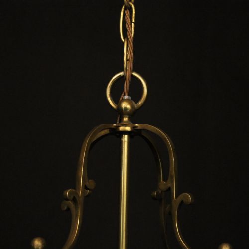 FRENCH GILDED BRASS FOUR LIGHT CONVEX ANTIQUE HALL LANTERN - ADDITIONAL PHOTO 5
