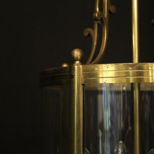FRENCH GILDED BRASS FOUR LIGHT CONVEX ANTIQUE HALL LANTERN - ADDITIONAL PHOTO 6