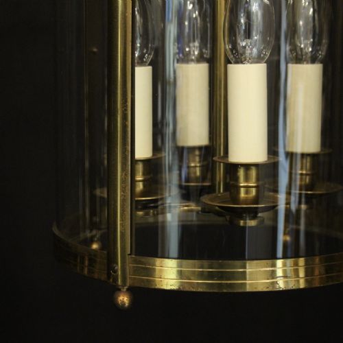 FRENCH GILDED BRASS FOUR LIGHT CONVEX ANTIQUE HALL LANTERN - ADDITIONAL PHOTO 9
