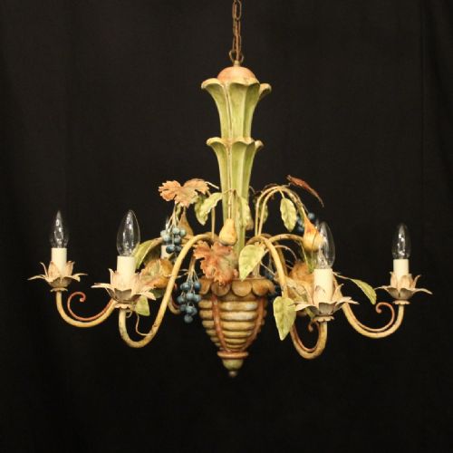 french 6 light polychrome toleware chandelier - CATEGORY: ANTIQUE LIGHTING - DATED 1930