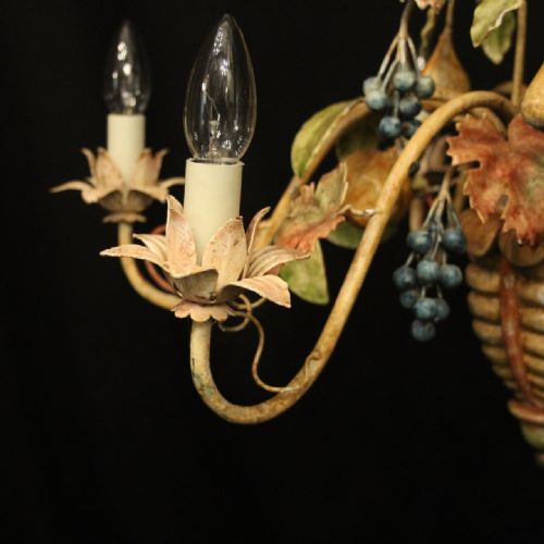 FRENCH 6 LIGHT POLYCHROME TOLEWARE CHANDELIER - ADDITIONAL PHOTO 2