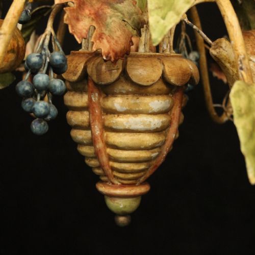 FRENCH 6 LIGHT POLYCHROME TOLEWARE CHANDELIER - ADDITIONAL PHOTO 5