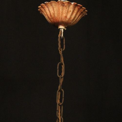 FRENCH 6 LIGHT POLYCHROME TOLEWARE CHANDELIER - ADDITIONAL PHOTO 9