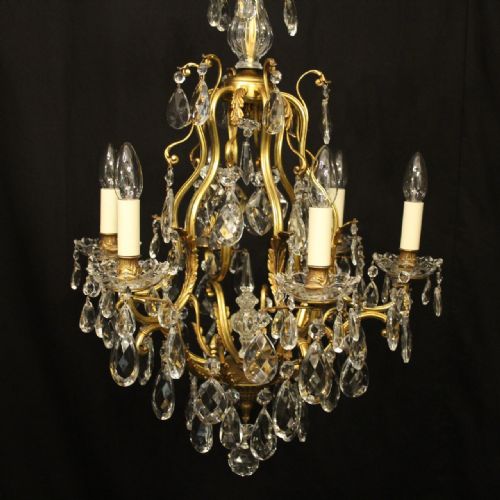 FRENCH GILDED BRONZE CRYSTAL 6 LIGHT BIRDCAGE CHANDELIER - ADDITIONAL PHOTO 1