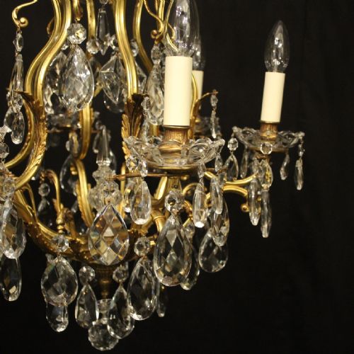 FRENCH GILDED BRONZE CRYSTAL 6 LIGHT BIRDCAGE CHANDELIER - ADDITIONAL PHOTO 3
