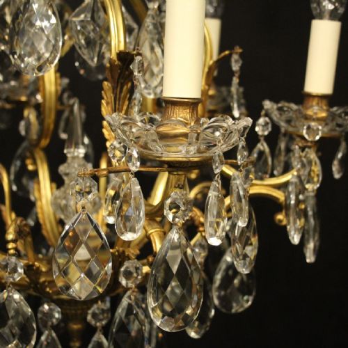FRENCH GILDED BRONZE CRYSTAL 6 LIGHT BIRDCAGE CHANDELIER - ADDITIONAL PHOTO 4