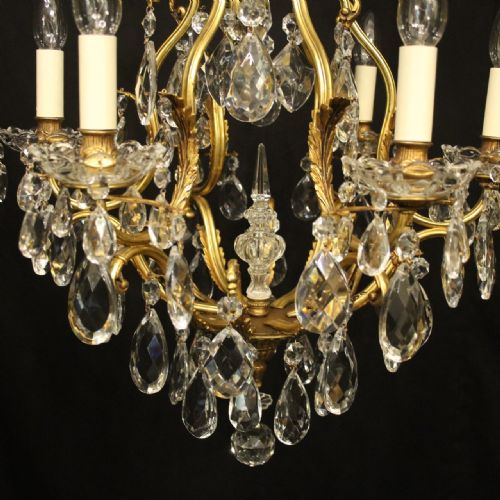 FRENCH GILDED BRONZE CRYSTAL 6 LIGHT BIRDCAGE CHANDELIER - ADDITIONAL PHOTO 5