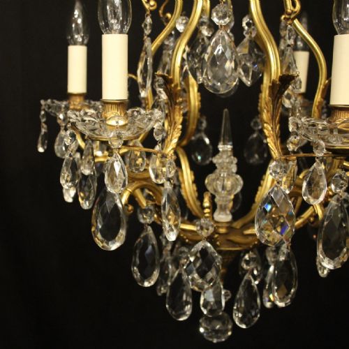 FRENCH GILDED BRONZE CRYSTAL 6 LIGHT BIRDCAGE CHANDELIER - ADDITIONAL PHOTO 6