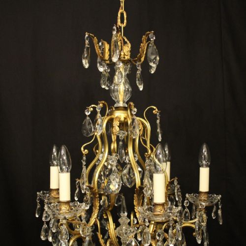 FRENCH GILDED BRONZE CRYSTAL 6 LIGHT BIRDCAGE CHANDELIER - ADDITIONAL PHOTO 7