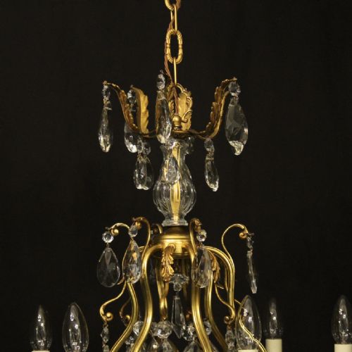 FRENCH GILDED BRONZE CRYSTAL 6 LIGHT BIRDCAGE CHANDELIER - ADDITIONAL PHOTO 8