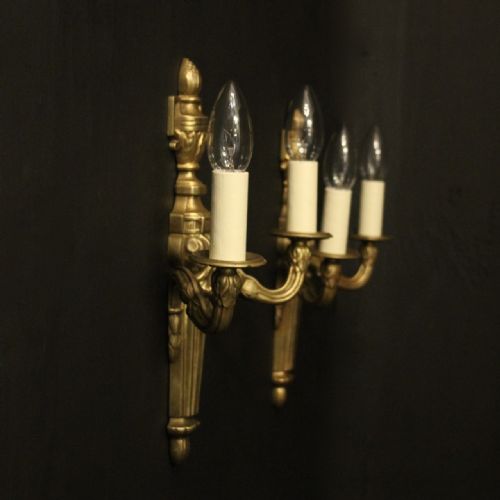 FRENCH PAIR OF GILDED ANTIQUE WALL LIGHTS - ADDITIONAL PHOTO 9