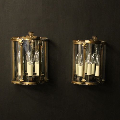 french pair of brass convex half lanterns - CATEGORY: ANTIQUE LIGHTING - DATED 1920