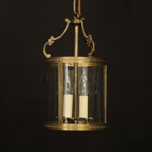french gilded brass twin light antique lantern - CATEGORY: ANTIQUE LIGHTING - DATED 1920