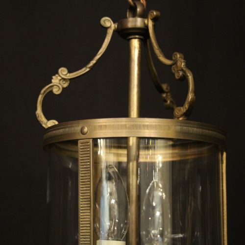 FRENCH GILDED BRASS TWIN LIGHT ANTIQUE LANTERN - ADDITIONAL PHOTO 2