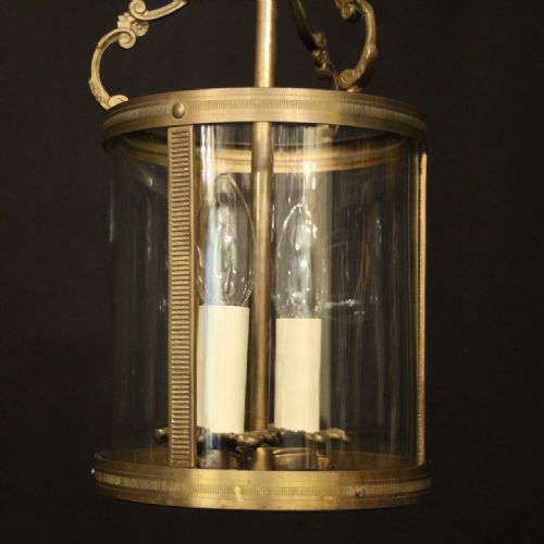 FRENCH GILDED BRASS TWIN LIGHT ANTIQUE LANTERN - ADDITIONAL PHOTO 3
