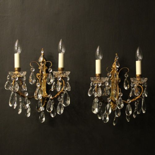 french pair of bronze twin arm antique wall lights - CATEGORY: ANTIQUE LIGHTING - DATED 1920