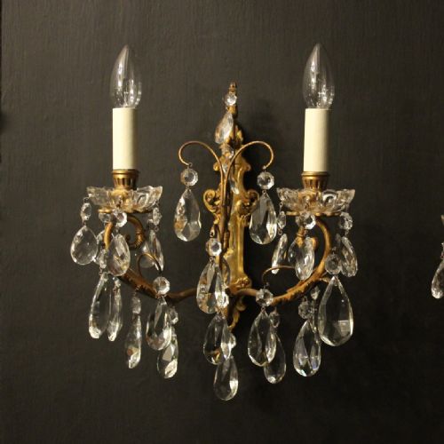 FRENCH PAIR OF BRONZE TWIN ARM ANTIQUE WALL LIGHTS - ADDITIONAL PHOTO 1