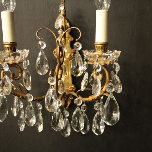 FRENCH PAIR OF BRONZE TWIN ARM ANTIQUE WALL LIGHTS - ADDITIONAL PHOTO 2