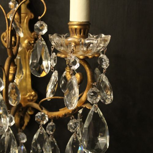 FRENCH PAIR OF BRONZE TWIN ARM ANTIQUE WALL LIGHTS - ADDITIONAL PHOTO 3