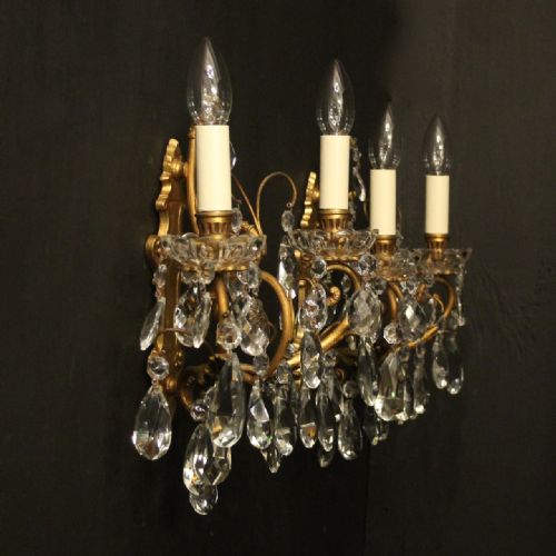 FRENCH PAIR OF BRONZE TWIN ARM ANTIQUE WALL LIGHTS - ADDITIONAL PHOTO 9