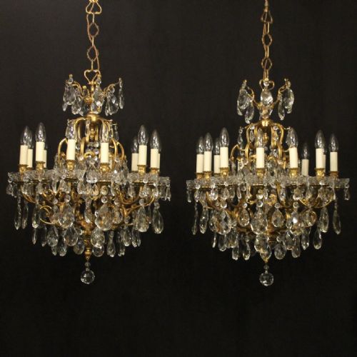 french pair of gilded bronze crystal antique chandeliers - CATEGORY: ANTIQUE LIGHTING - DATED 1920