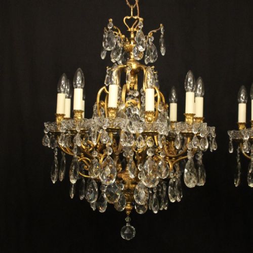 FRENCH PAIR OF GILDED BRONZE CRYSTAL ANTIQUE CHANDELIERS - ADDITIONAL PHOTO 1