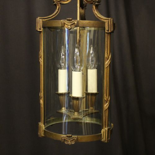 FRENCH PAIR OF GILDED BRONZE TRIPLE LIGHT ANTIQUE LANTERNS - ADDITIONAL PHOTO 1