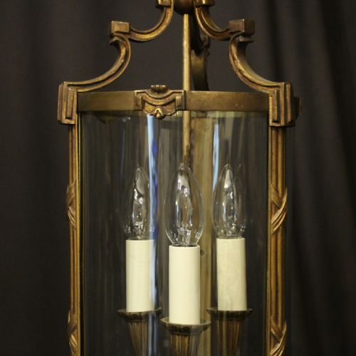 FRENCH PAIR OF GILDED BRONZE TRIPLE LIGHT ANTIQUE LANTERNS - ADDITIONAL PHOTO 3