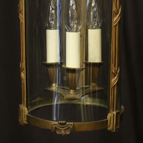 FRENCH PAIR OF GILDED BRONZE TRIPLE LIGHT ANTIQUE LANTERNS - ADDITIONAL PHOTO 7