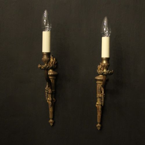 french pair of bronze single arm antique wall lights - CATEGORY: ANTIQUE LIGHTING - DATED 1910