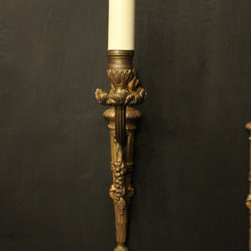 FRENCH PAIR OF BRONZE SINGLE ARM ANTIQUE WALL LIGHTS - ADDITIONAL PHOTO 1