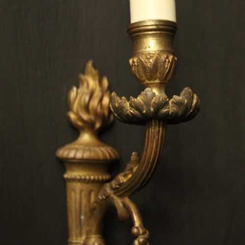 FRENCH PAIR OF BRONZE SINGLE ARM ANTIQUE WALL LIGHTS - ADDITIONAL PHOTO 2