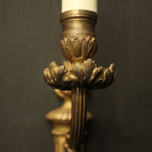 FRENCH PAIR OF BRONZE SINGLE ARM ANTIQUE WALL LIGHTS - ADDITIONAL PHOTO 6
