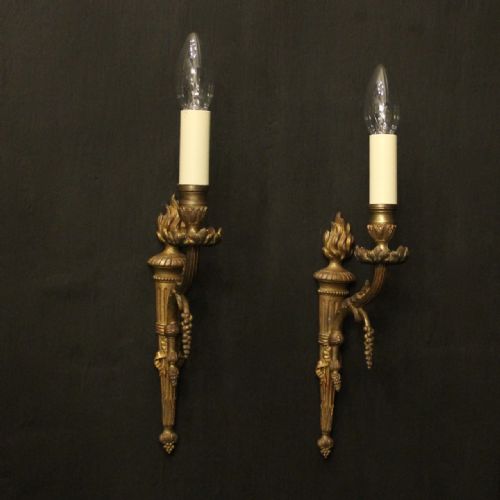 FRENCH PAIR OF BRONZE SINGLE ARM ANTIQUE WALL LIGHTS - ADDITIONAL PHOTO 7