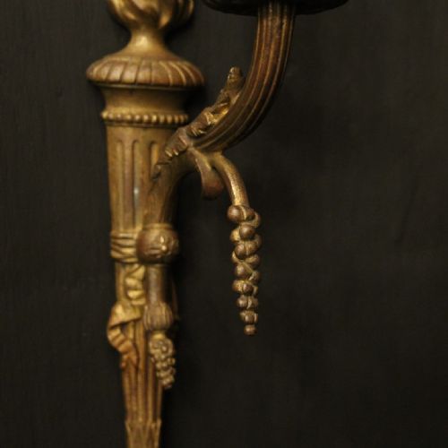 FRENCH PAIR OF BRONZE SINGLE ARM ANTIQUE WALL LIGHTS - ADDITIONAL PHOTO 8