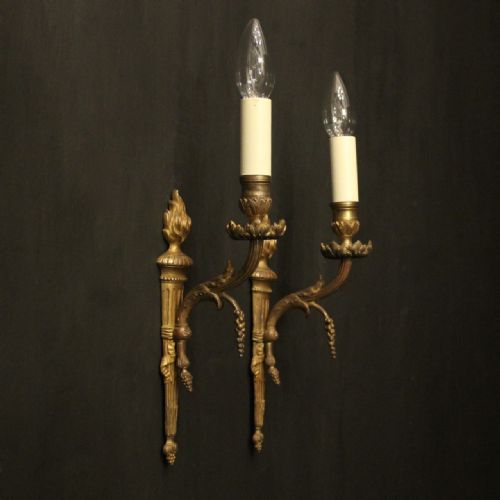 FRENCH PAIR OF BRONZE SINGLE ARM ANTIQUE WALL LIGHTS - ADDITIONAL PHOTO 9