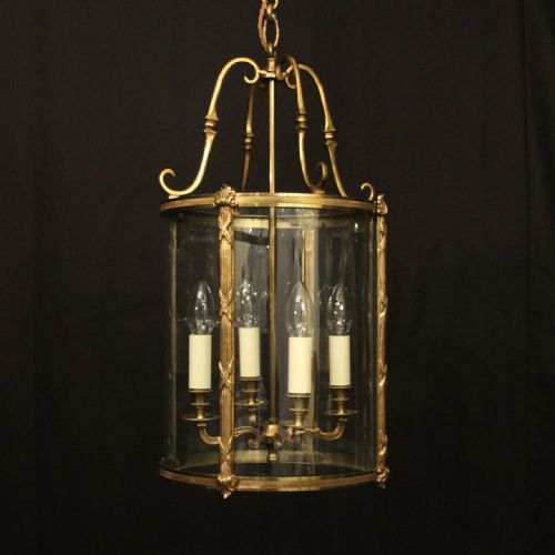french large gilded bronze 4 light antique hall lantern - CATEGORY: ANTIQUE LIGHTING - DATED 1920