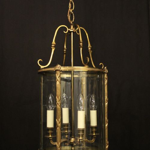 FRENCH LARGE GILDED BRONZE 4 LIGHT ANTIQUE HALL LANTERN - ADDITIONAL PHOTO 1