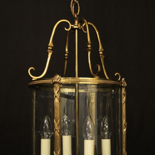 FRENCH LARGE GILDED BRONZE 4 LIGHT ANTIQUE HALL LANTERN - ADDITIONAL PHOTO 2