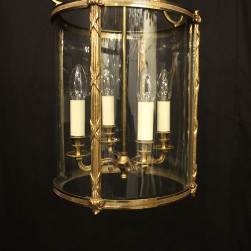 FRENCH LARGE GILDED BRONZE 4 LIGHT ANTIQUE HALL LANTERN - ADDITIONAL PHOTO 3