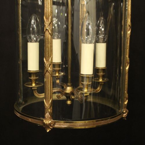 FRENCH LARGE GILDED BRONZE 4 LIGHT ANTIQUE HALL LANTERN - ADDITIONAL PHOTO 4